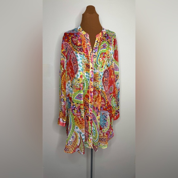 Soft Surroundings Paisley Park Tunic Crinkle Chiffon Multicolor Size XL - Picture 1 of 9